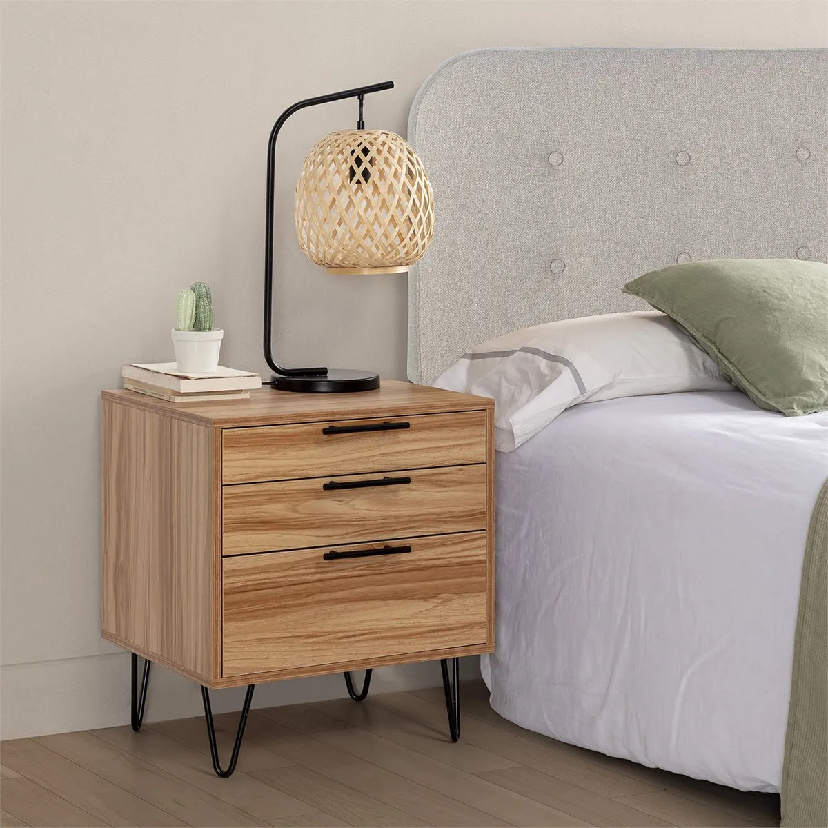 TU MESITA - VELADOR MESA DE NOCHE MITRE COLOR MARRON 3 CAJONES TU MESITA