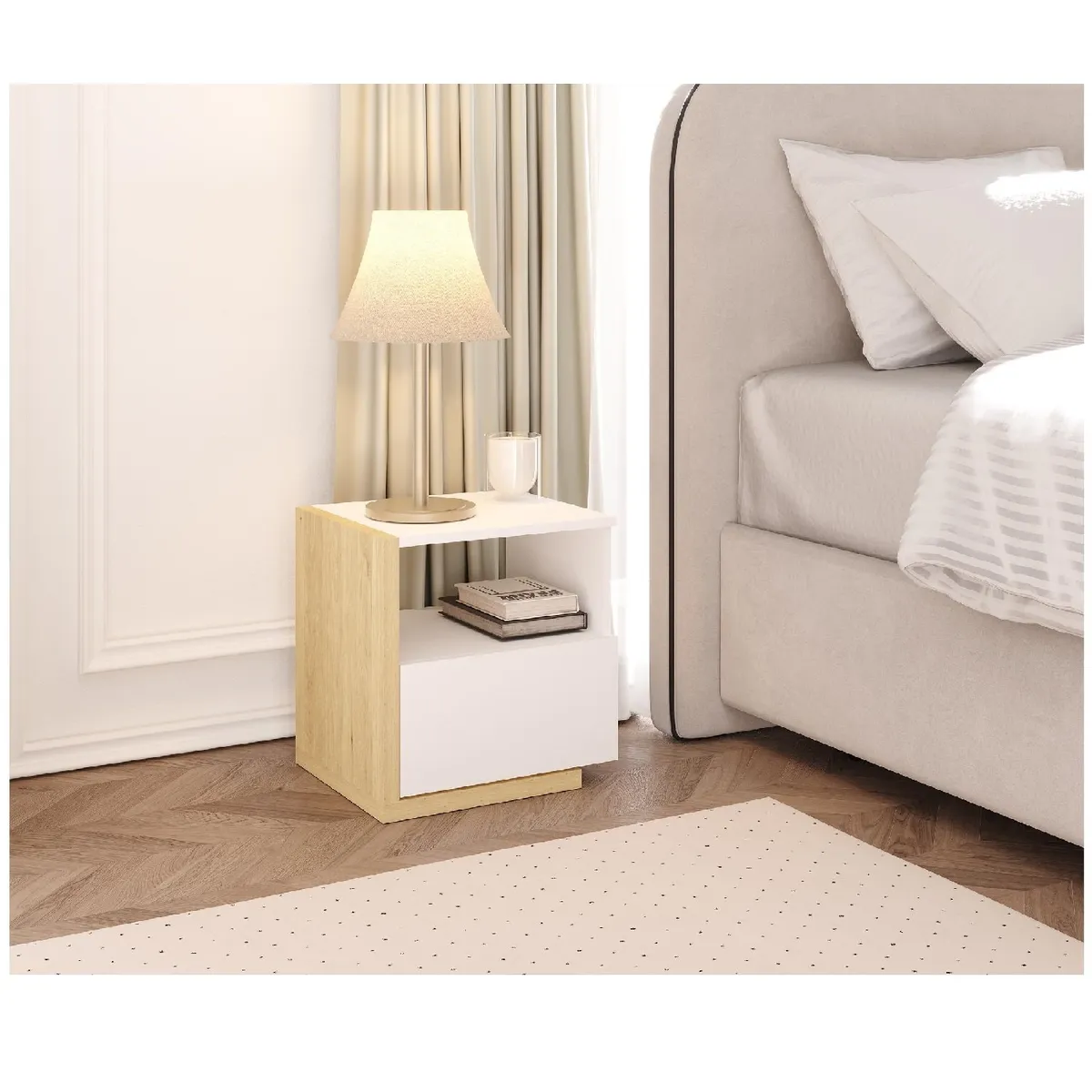 TU MESITA - VELADOR MESA DE NOCHE NORMANDI COLOR BLANCODUNA 1 CAJON TU MESITA