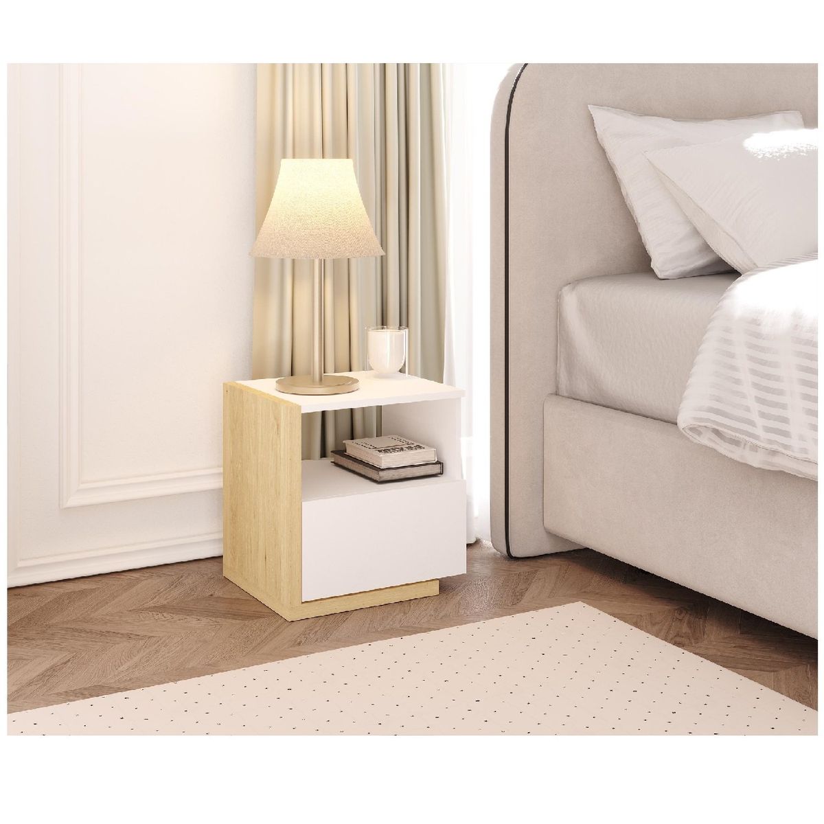 TU MESITA - VELADOR MESA DE NOCHE NORMANDI COLOR BLANCODUNA 1 CAJON TU MESITA