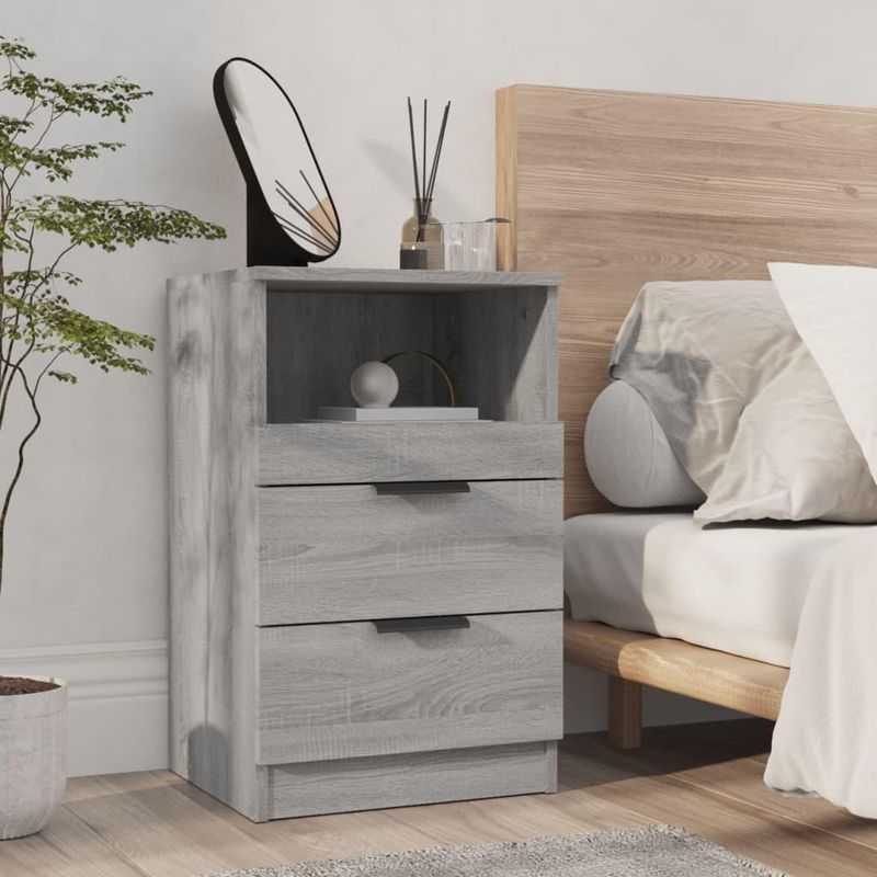 TU MESITA - VELADOR MODERNO TIMOTEO COLOR GRIS OSCURO 2 CAJONES TU MESITA