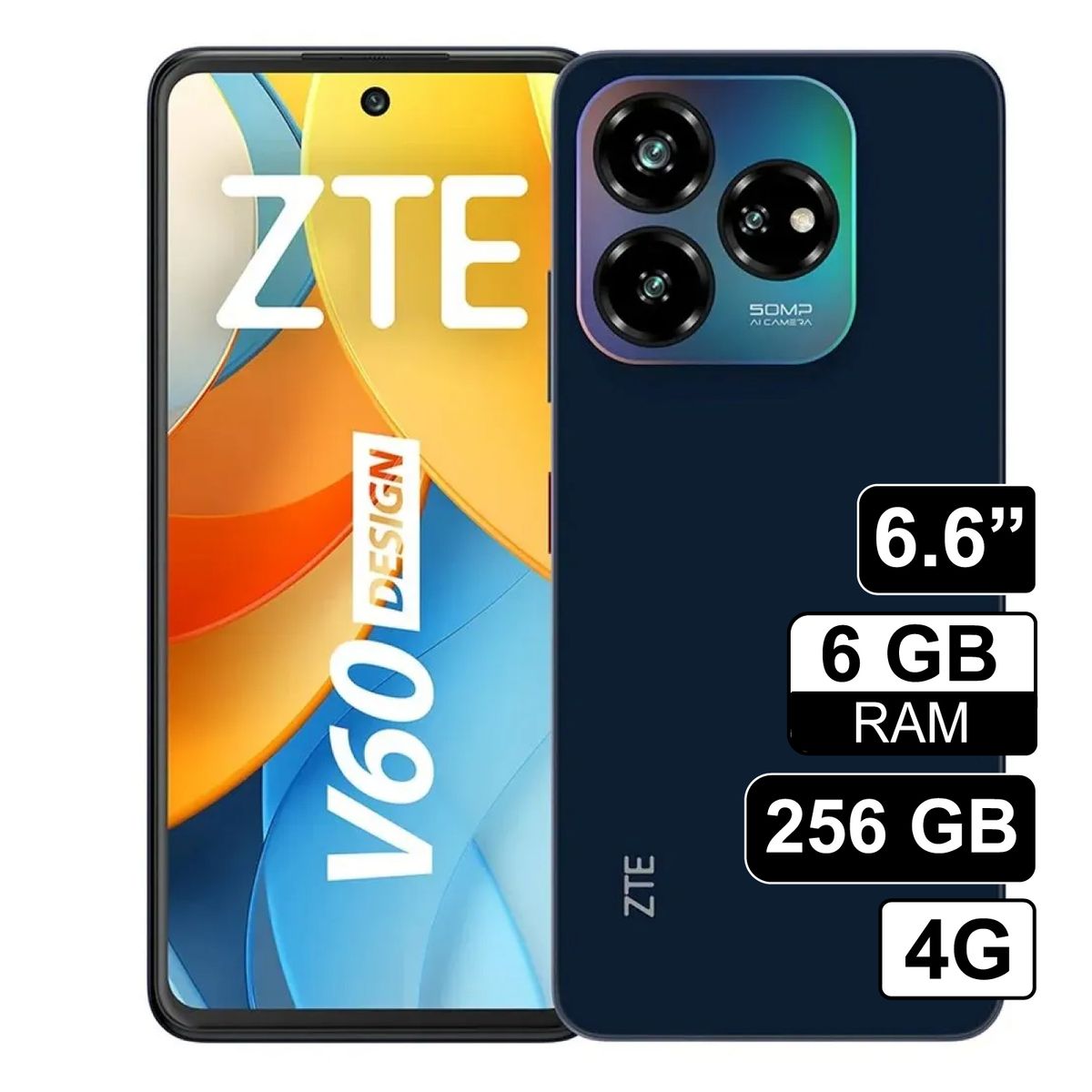 ZTE - Celular ZTE Blade V60 Design 4G 256GB 6GB +10GB RAM cámara 50MP+2MP frontal 8MP 66 Pulg azul