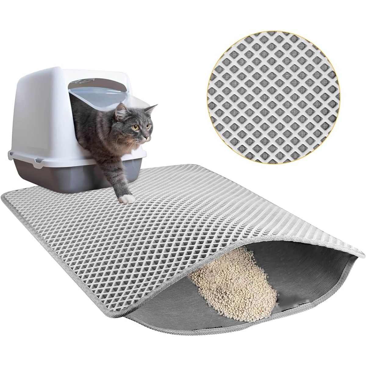 AMICATS - Alfombra Salida de Arenero de Gato - Gris 40x50