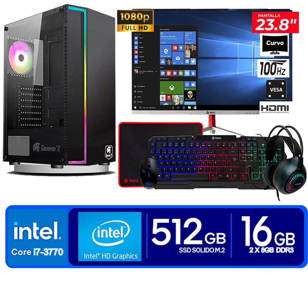 INTEL - Computadora Pc Intel Core i7 3770  Monitor 24 fhd' RAM 16 GB SSD 500 GB