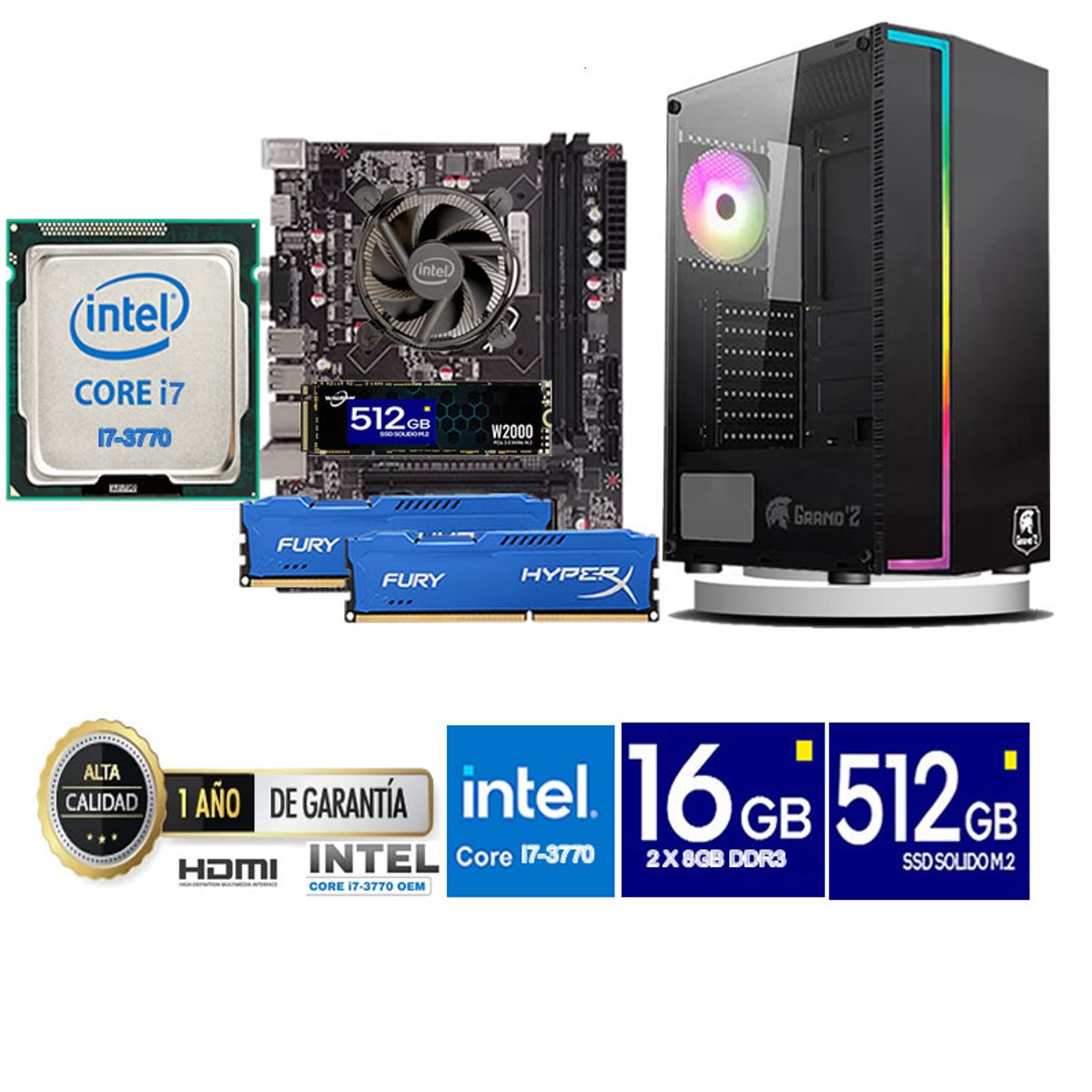 INTEL - Computadora Pc Intel Core i7 3770  Monitor 24 fhd' RAM 16 GB SSD 500 GB
