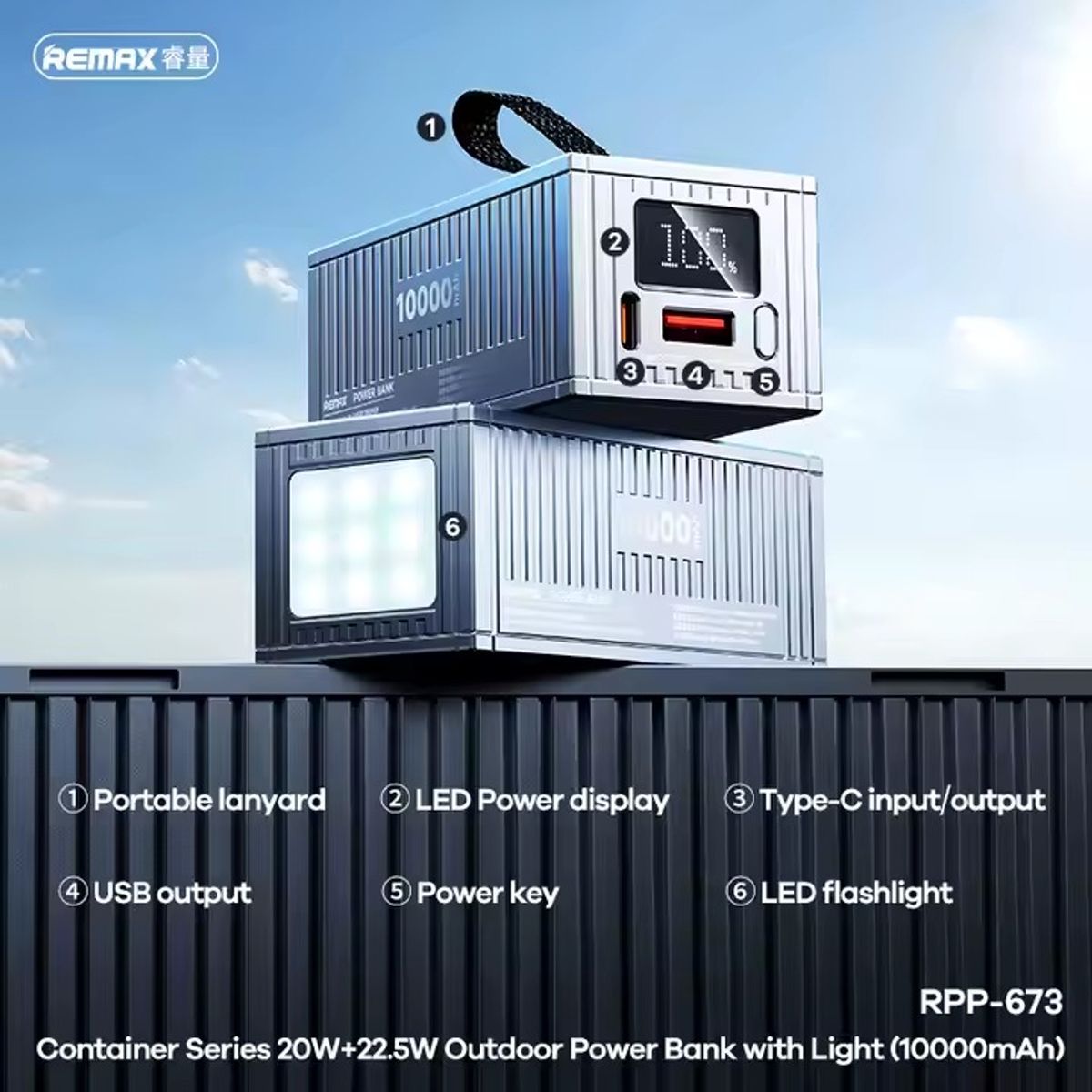 REMAX - CARGADOR PORTÁTIL    with Light 10000 mAh 20W+22.5W CARGA RAPIDA