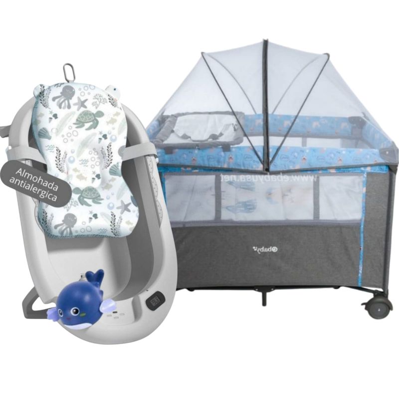 EBABY - Cuna Colecho NALA AZUL +Tina cojín con temporizador G