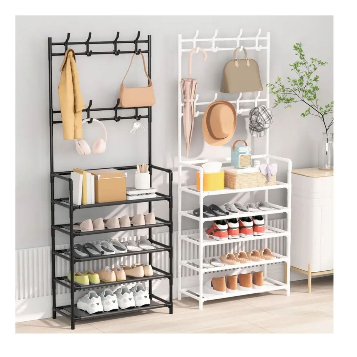 PERU IMPORTACIONES - ZAPATERA MÁS PERCHERO 4 NIVELES -BLANCO - PARA ZAPATOS ROPAS CARTERAS