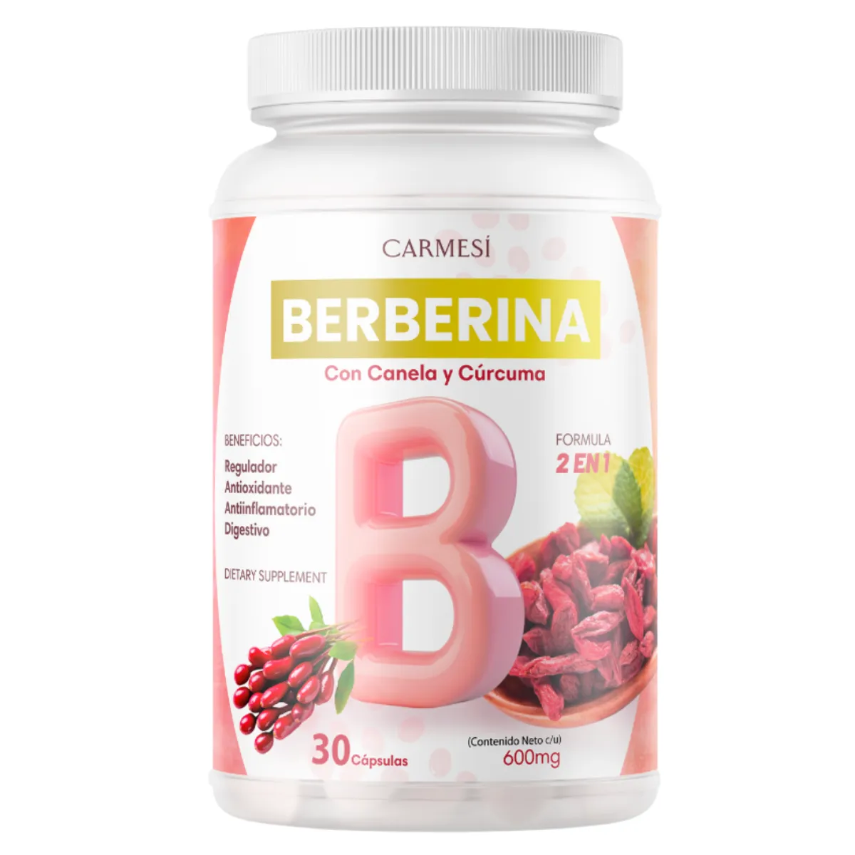 OEM - Berberina - Equilibrio de la Glucosa y Prevención Diabética con Canela y Cúrcuma - Carmesí