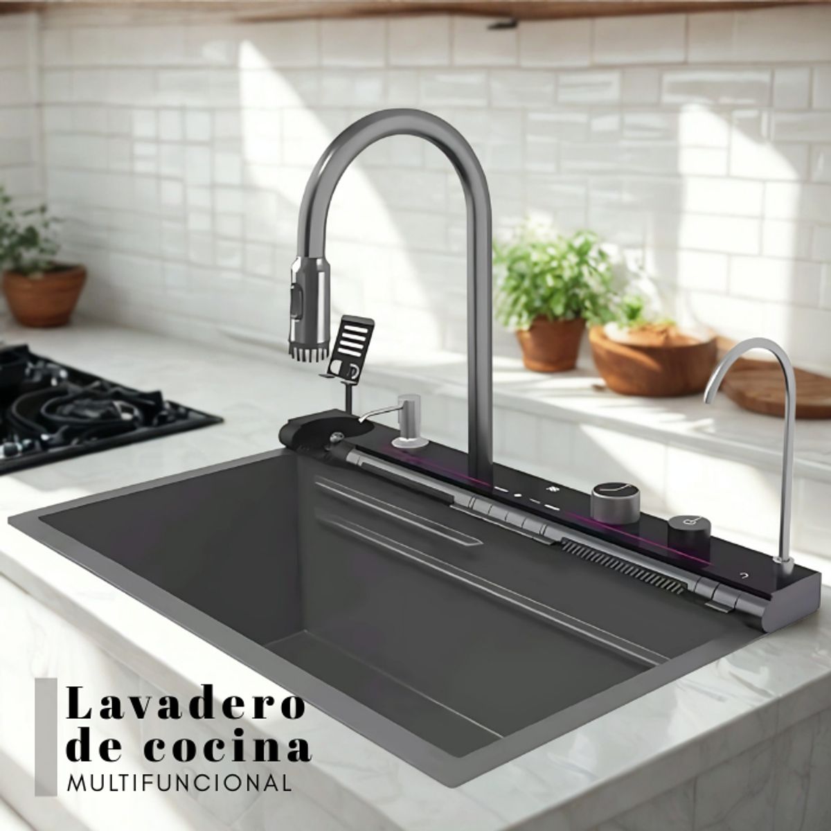 GENERICO - LAVADERO DE COCINA MULTIFUNCIONAL LUZ LED DE 7 TECLADOS