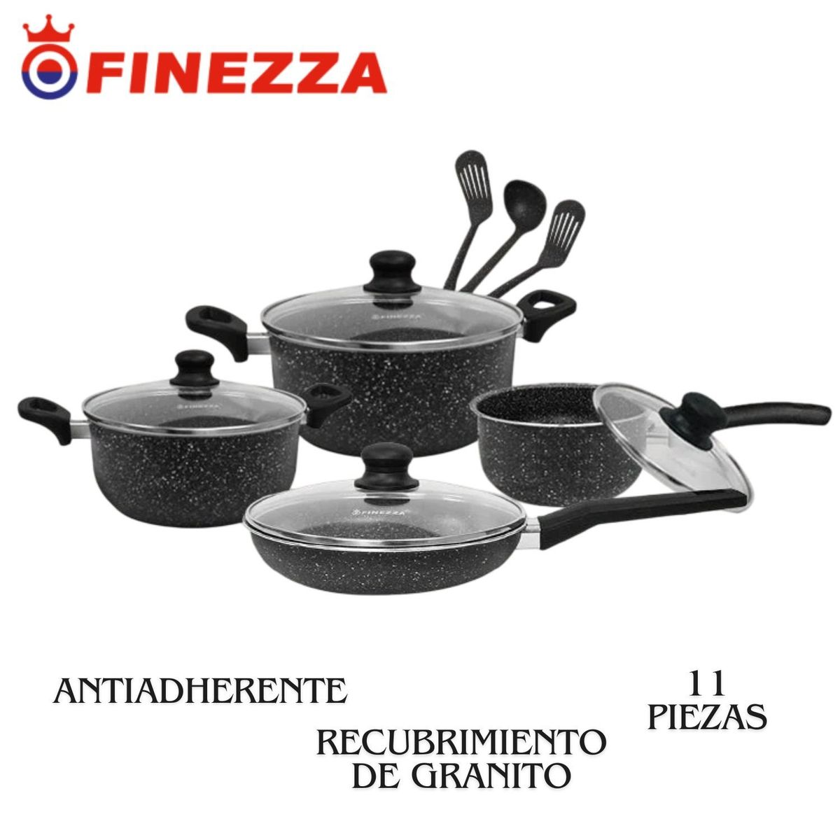 FINEZZA - Juego de ollas Finezza FZ-X1705M ULTRAGRANITO 11 pzs Negro