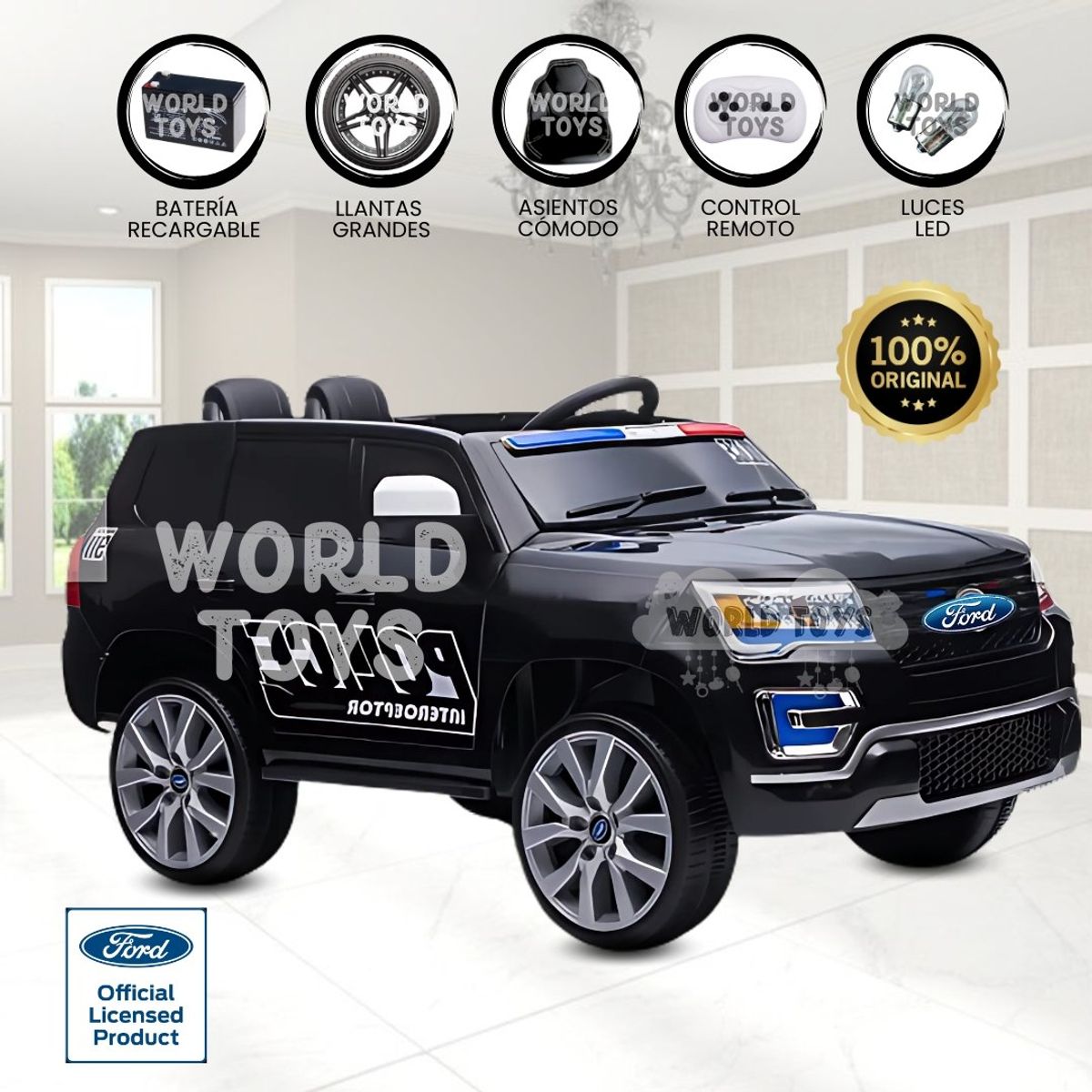 KING - Carro a Batería Para Niños «POLICE» Black