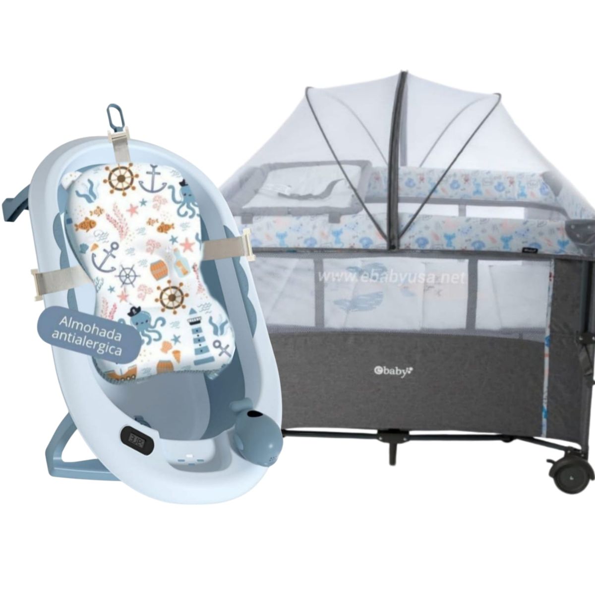 EBABY - Cuna Colecho NALA CELESTE Tina cojín con temporizador C