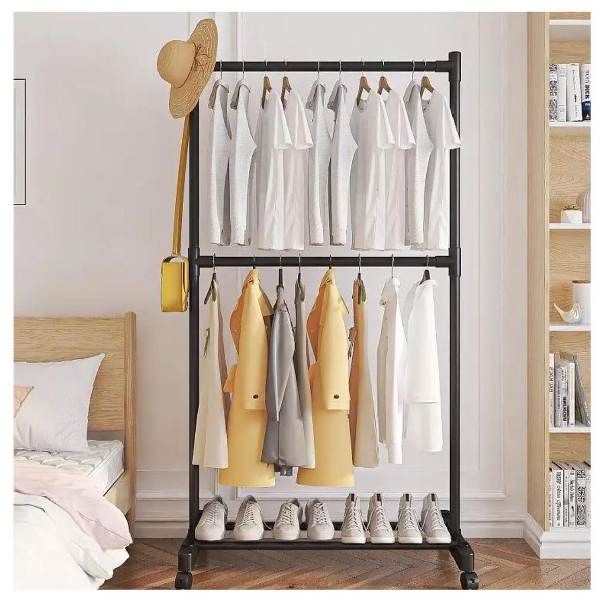 GENERICO - Colgador Organizador de Ropa y Zapatos 2 Niveles 180x80x42cm - Negro - M