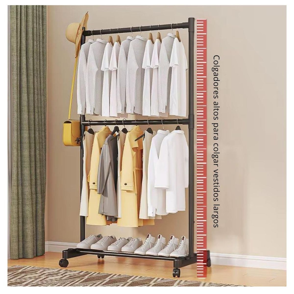 GENERICO - Colgador Organizador de Ropa y Zapatos 2 Niveles 180x80x42cm - Negro - M