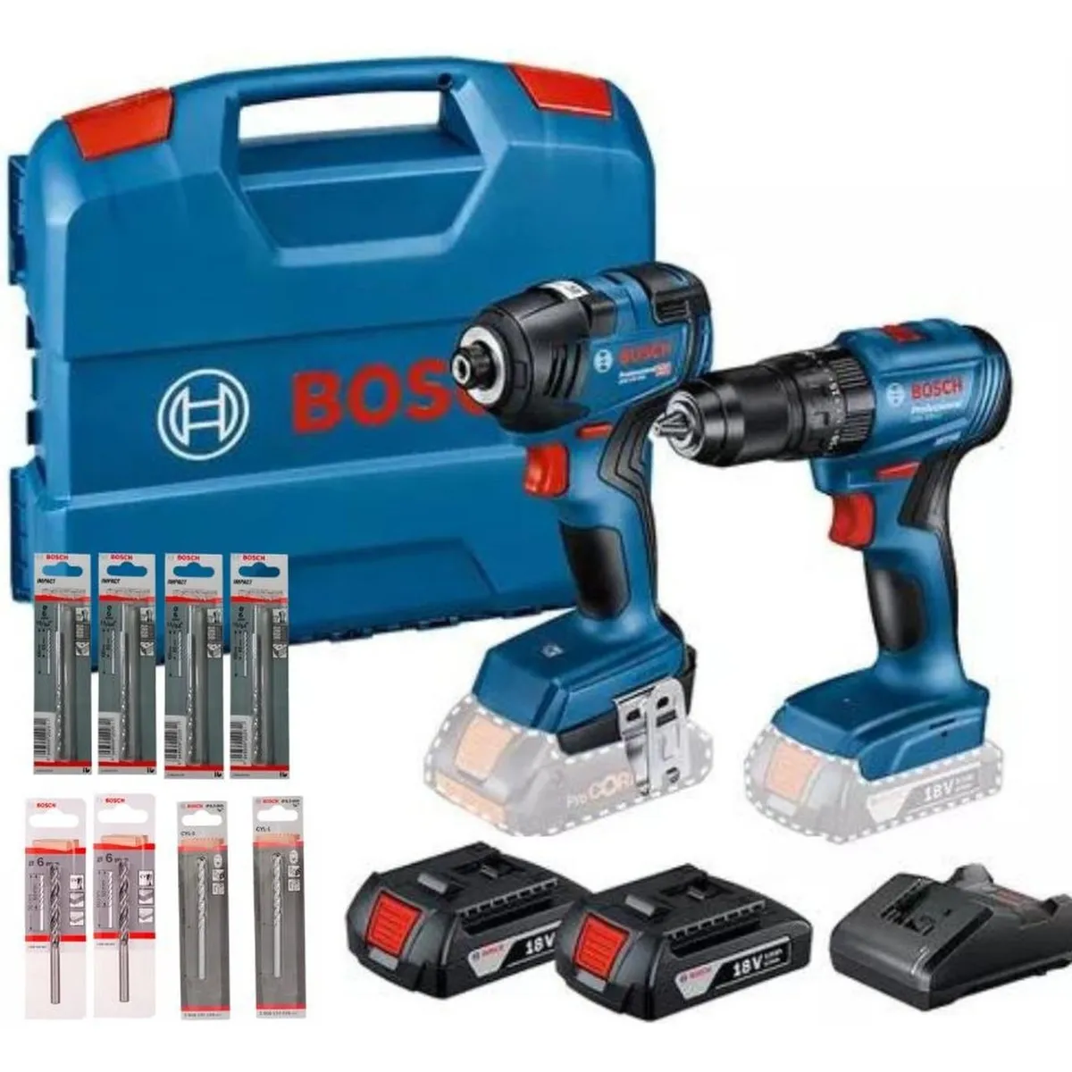 BOSCH - Taladro Percutor GSB 185 200 + Impacto GDR 18V-200 + 8 Broca