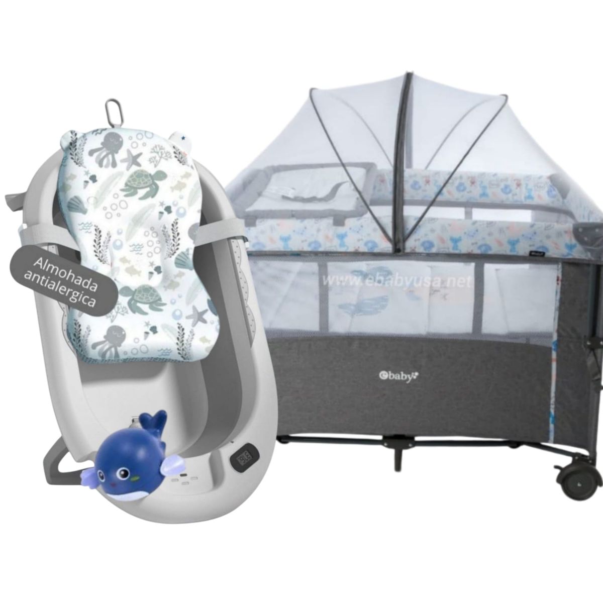 EBABY - Cuna Colecho NALA CELESTE +Tina cojín con temporizador P