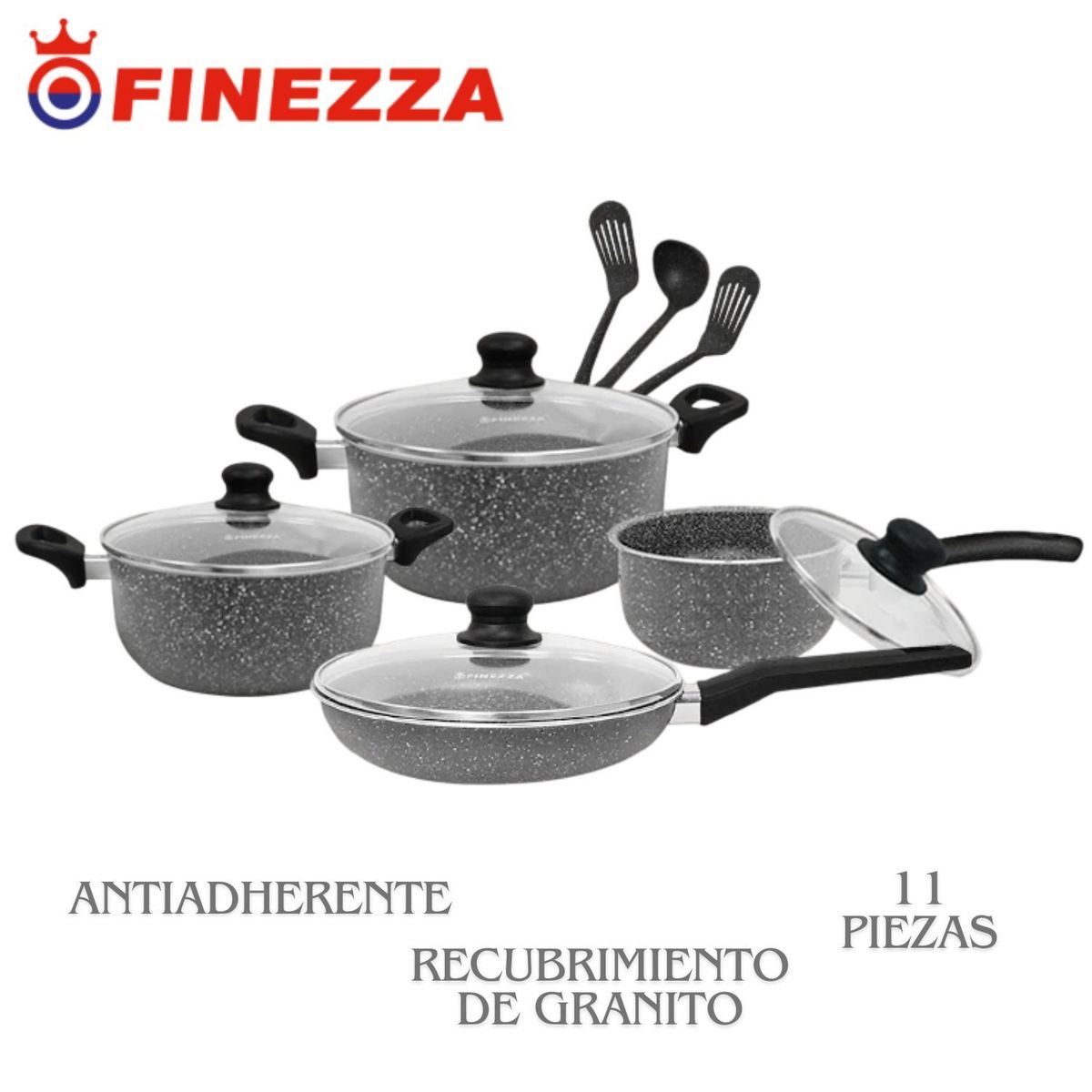 FINEZZA - Juego de ollas Finezza FZ-X1705M ULTRAGRANITO 11 pzs Gris