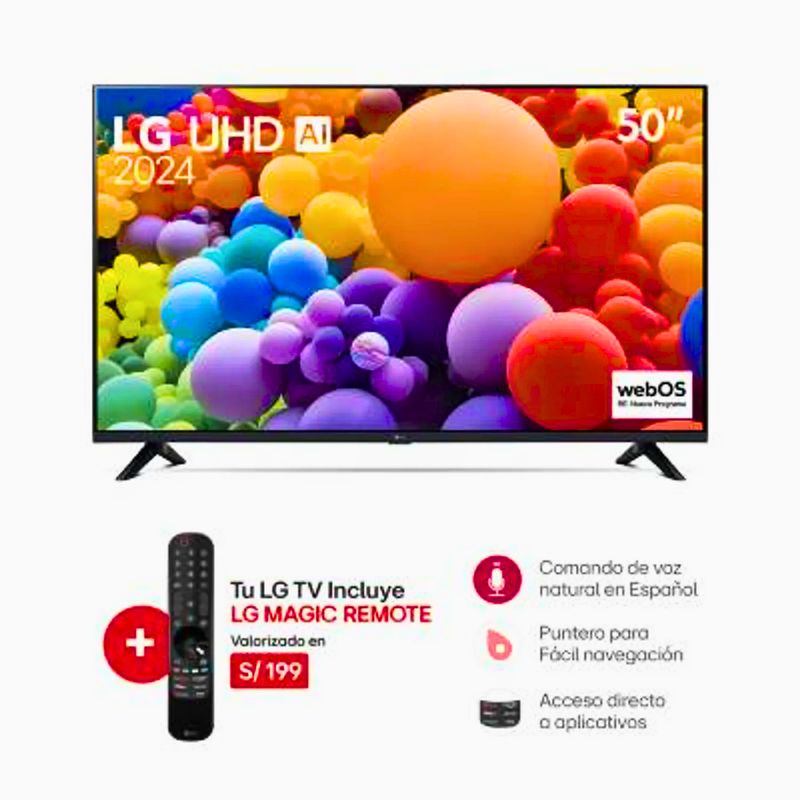 LG - Televisor LG 50 Pulg. LED Smart TV UHD 4K con ThinQ AI 50UT7300 + Control Magic 2024
