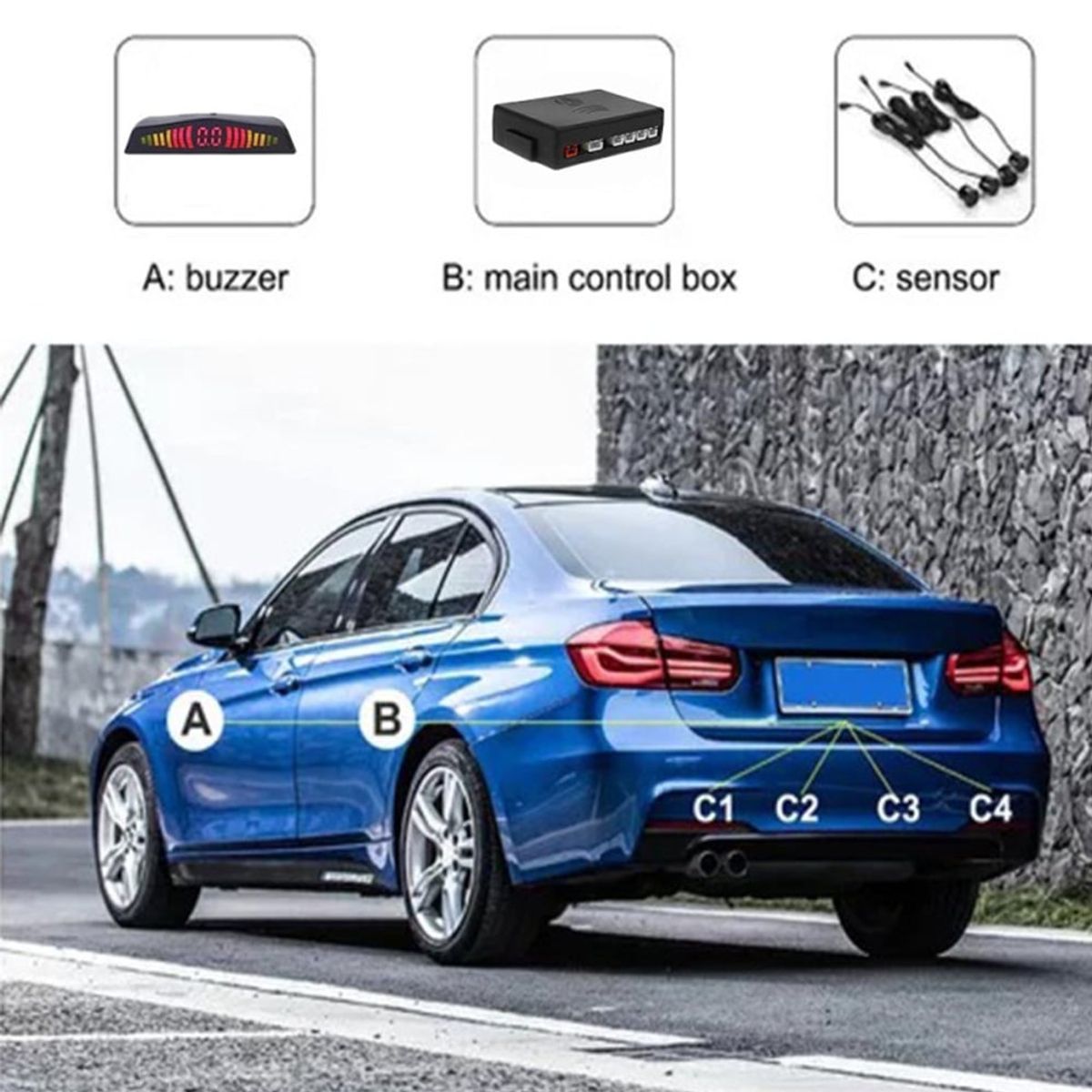 MN ELECTRONICS - Sensor Retroceso Para Auto Kit Completo Color Negro MG18