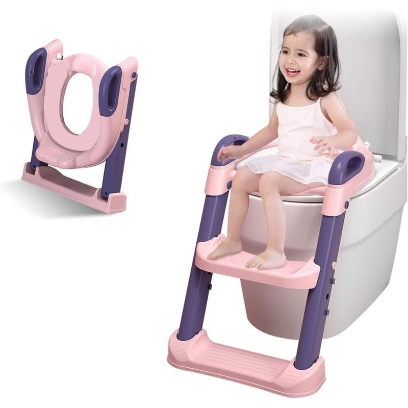 OEM - Adaptador de Baño y Escalera Portátil para Niños Rosa