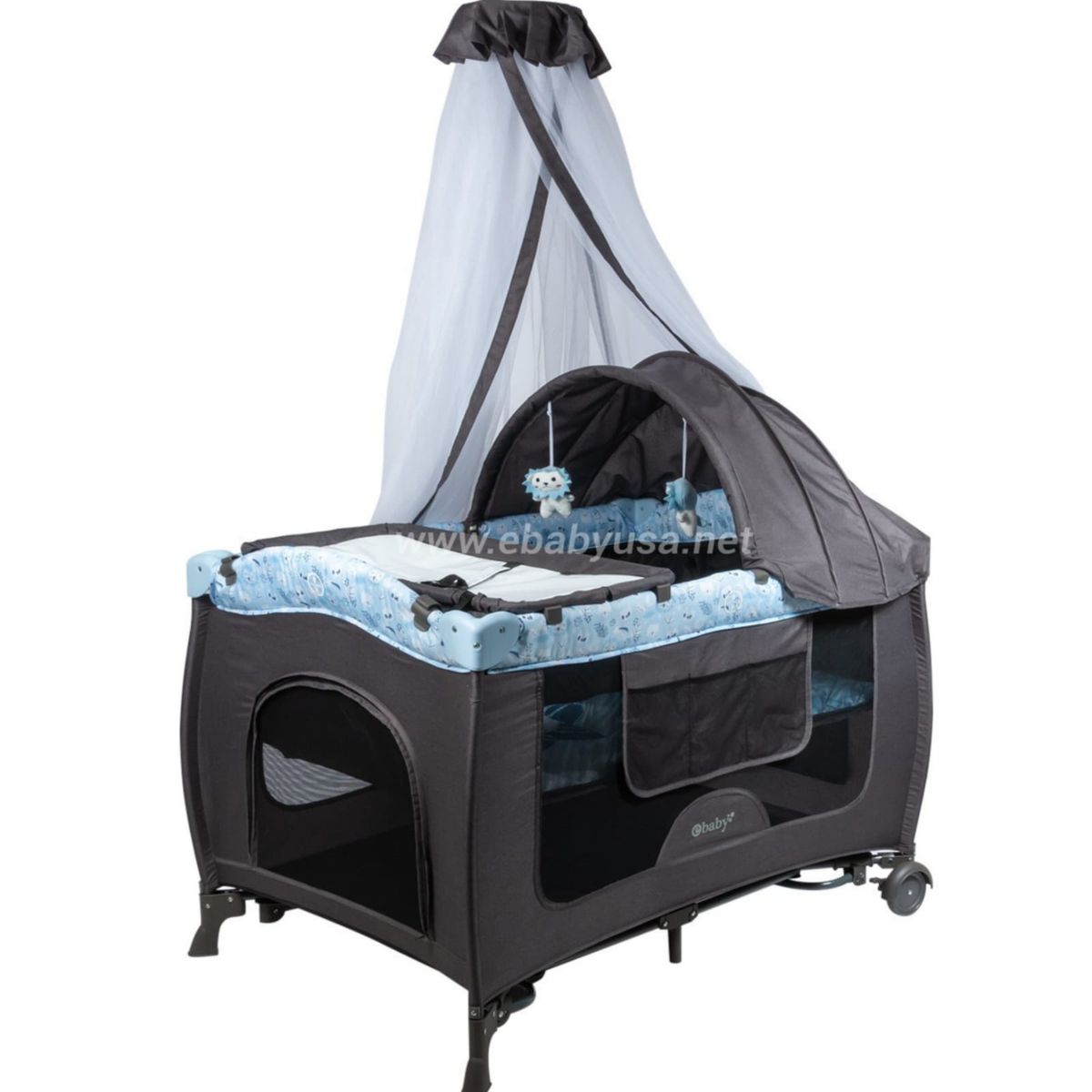 EBABY - Cuna Corral Mecedora y Cambiador Sally 716-4  CELESTE