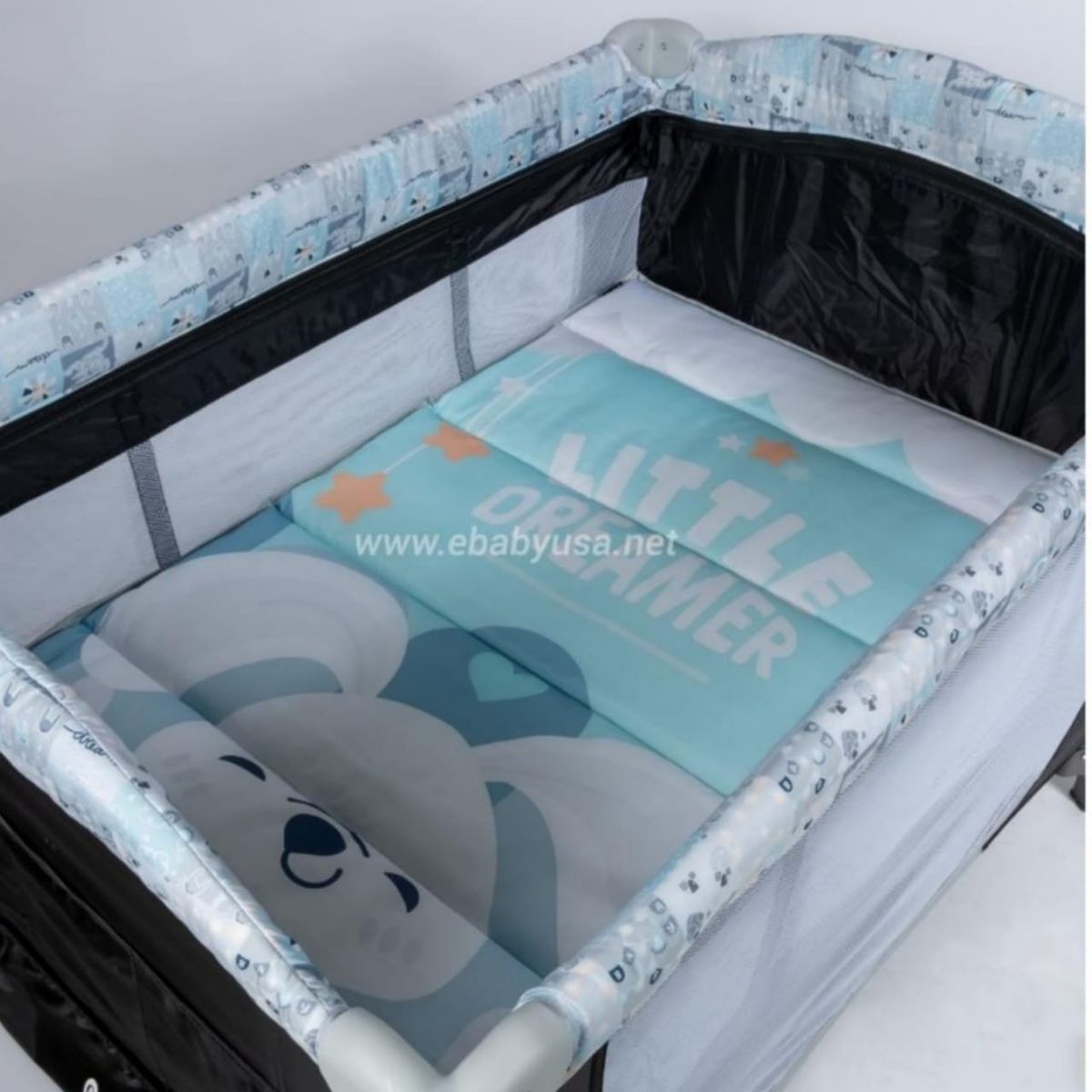 EBABY - Cuna Corral Mecedora y Cambiador Sally 716-4  CELESTE