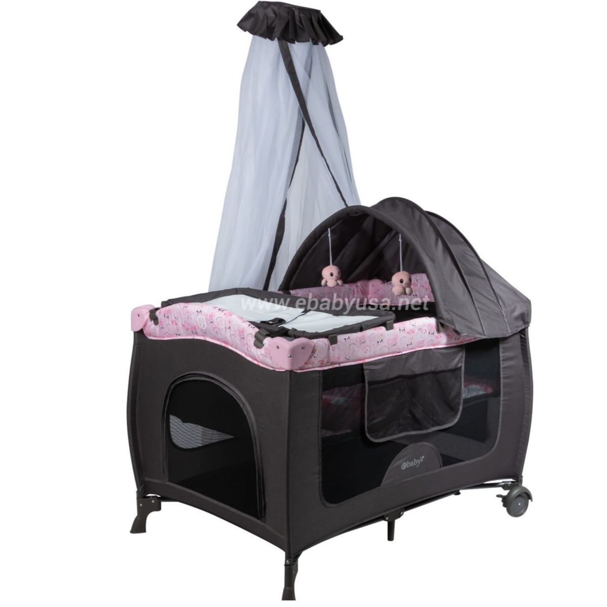 EBABY - Cuna Corral Mecedora y Cambiador Sally 716-4  ROSADO