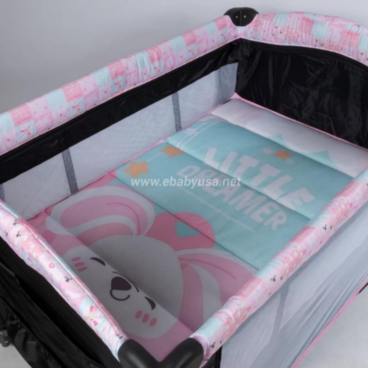 EBABY - Cuna Corral Mecedora y Cambiador Sally 716-4  ROSADO