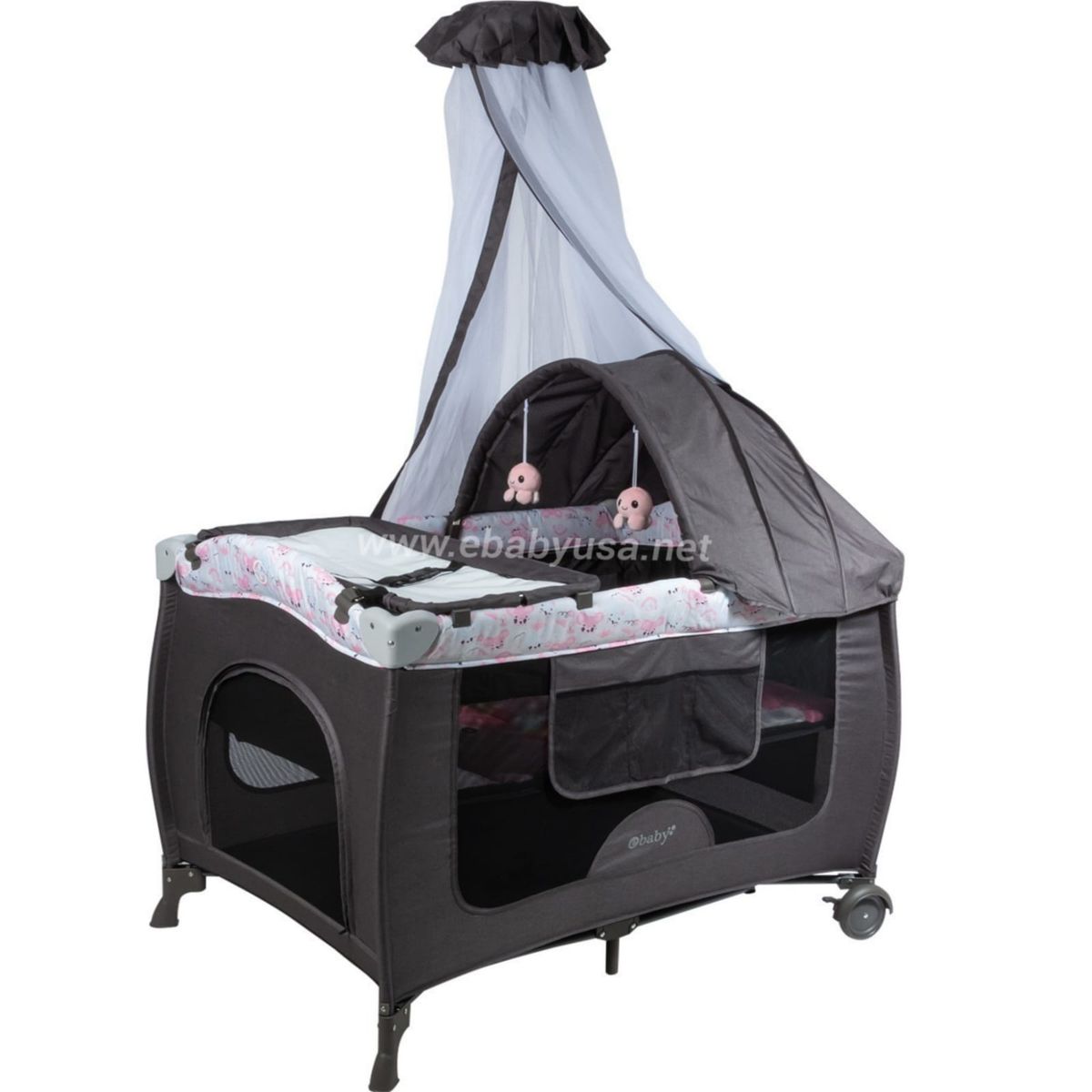 EBABY - Cuna Corral Mecedora y Cambiador Sally 716-4  ROSADO PLOMO