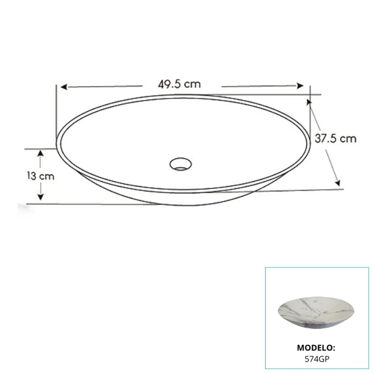 XM - LAVATORIO DE LOZA MARMOL BLANCO CON GRIS 574GP