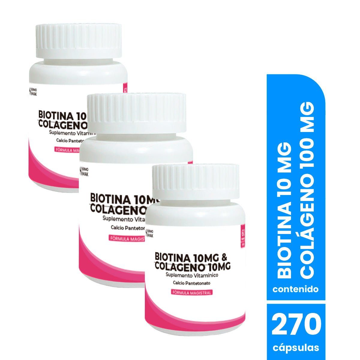 GENERICO - Biotina 10mg & Colageno 10mg 90 capsulas Dermo Sumak 3 Uni