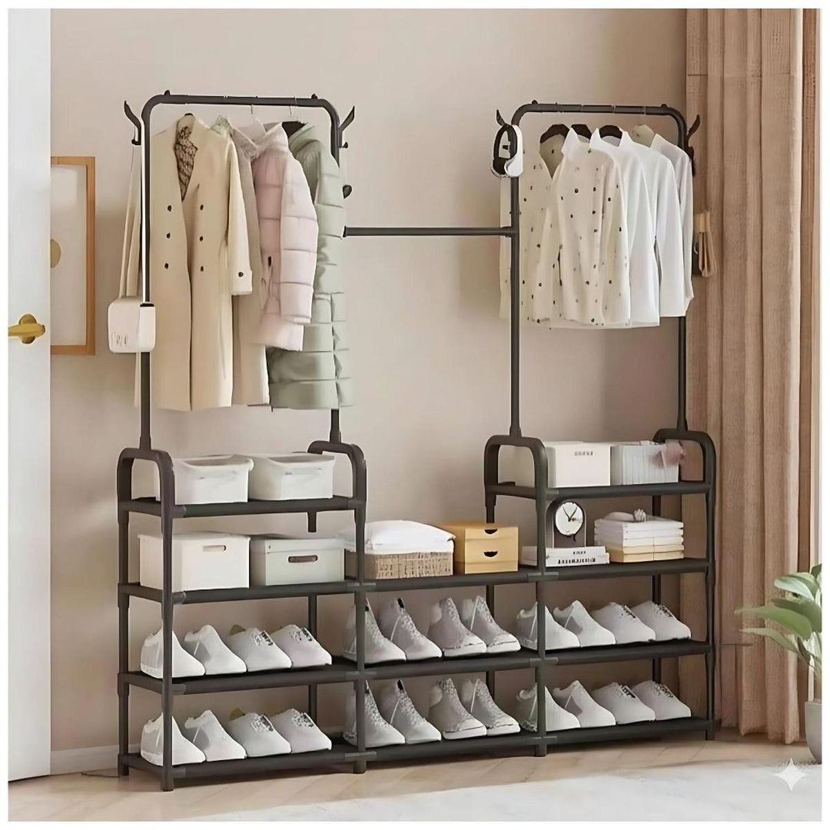 GENERICO - Ropero Colgador Organizador de Ropa Elegante 3 Cuerpos 164x137x26cm - Negro - M