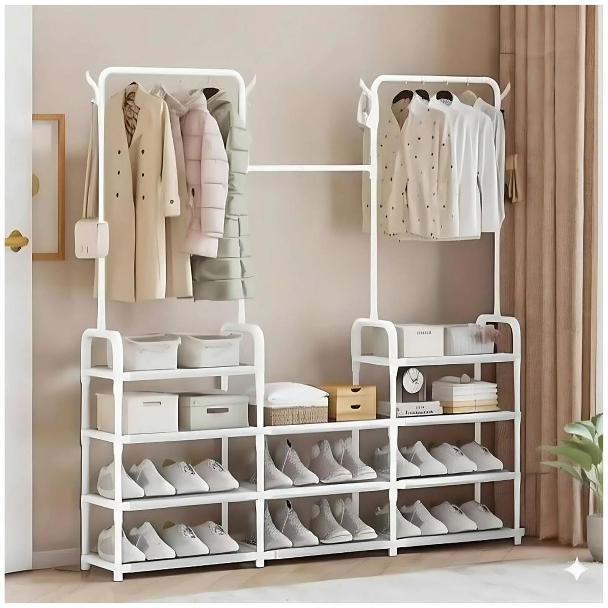 GENERICO - Ropero Colgador Organizador de Ropa Elegante 3 Cuerpos 164x137x26cm - Blanco - M