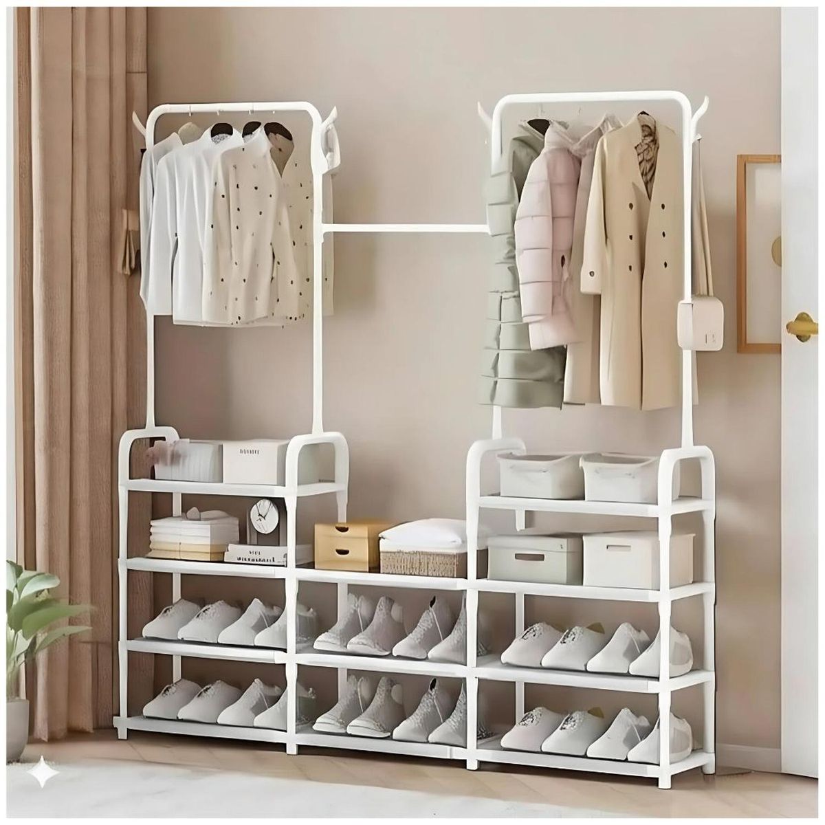 GENERICO - Ropero Colgador Organizador de Ropa Elegante 3 Cuerpos 164x137x26cm - Blanco - M