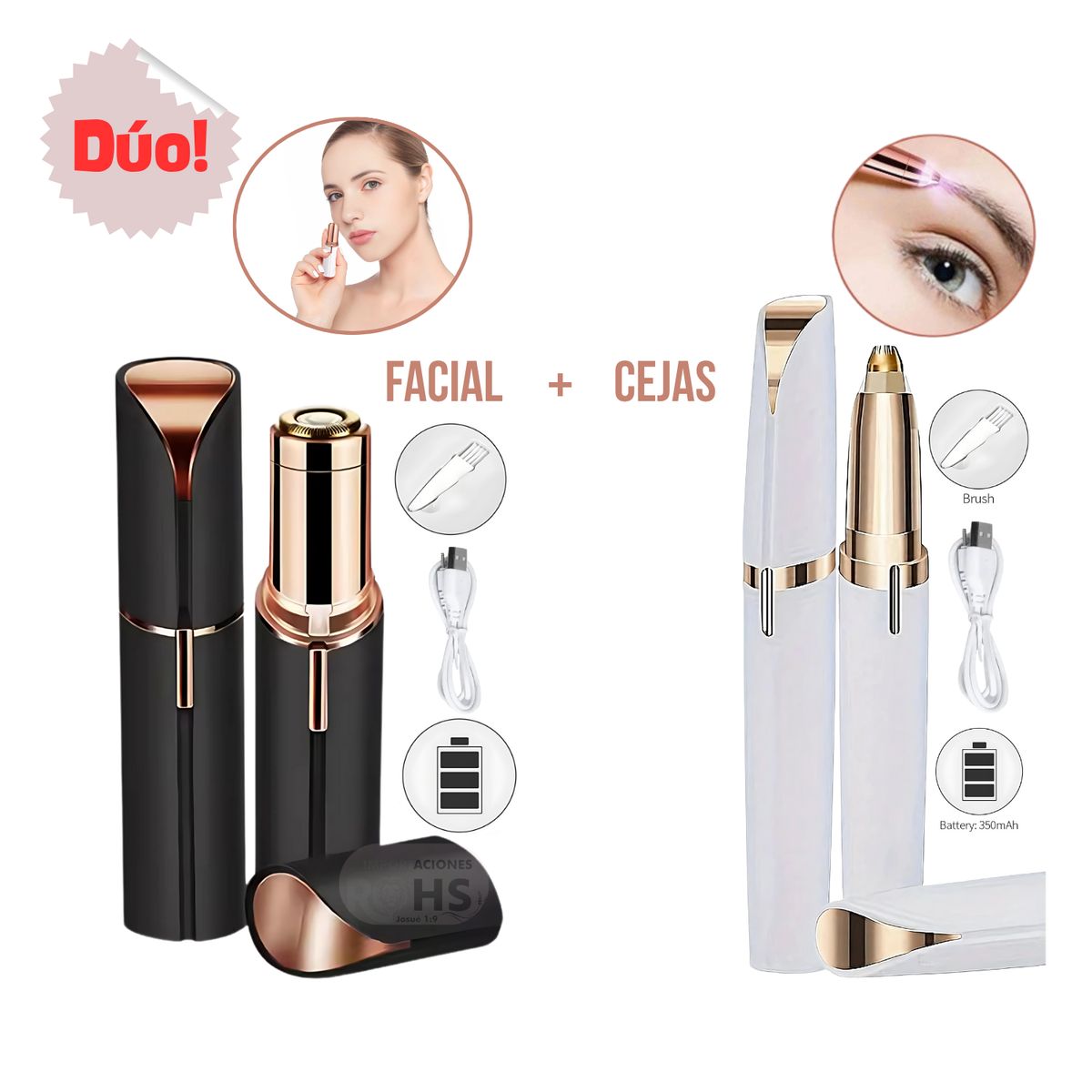 ROHS - Pack Depilador de Rostro + Depilador de Cejas Recargable