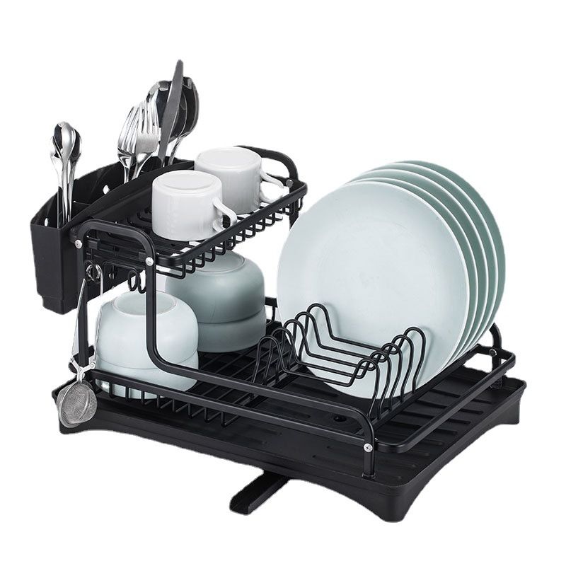 ELMEJORPRECIO - Escurridor De Platos De 2 Niveles De Aluminio Modelo 422 Negro