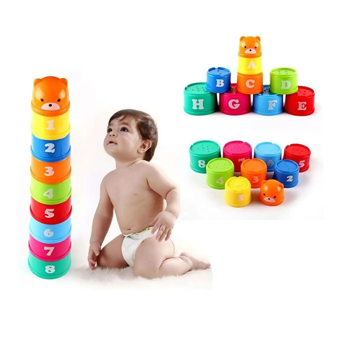 GENERICO - Juego Didáctico Vasos Apilable Oso 8pzs