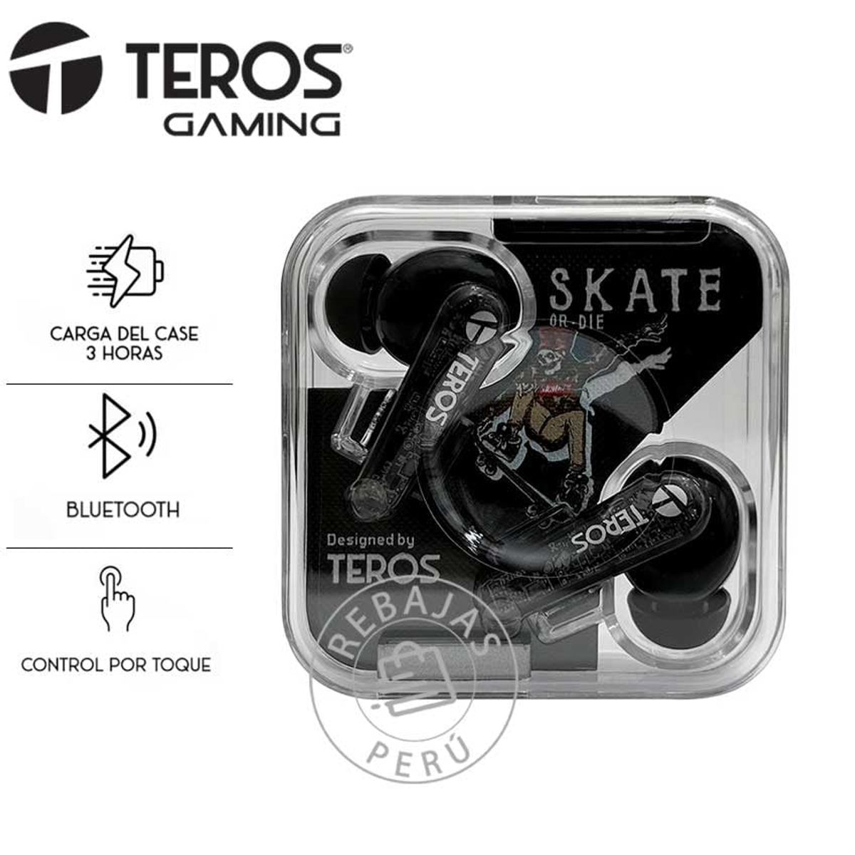 TEROS - Audífonos Bluetooth TEROS TE-8072N TWS 4h Música Control Táctil Negro