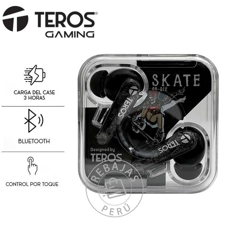 TEROS - Audífonos Bluetooth TEROS TE-8072N TWS 4h Música Control Táctil Negro