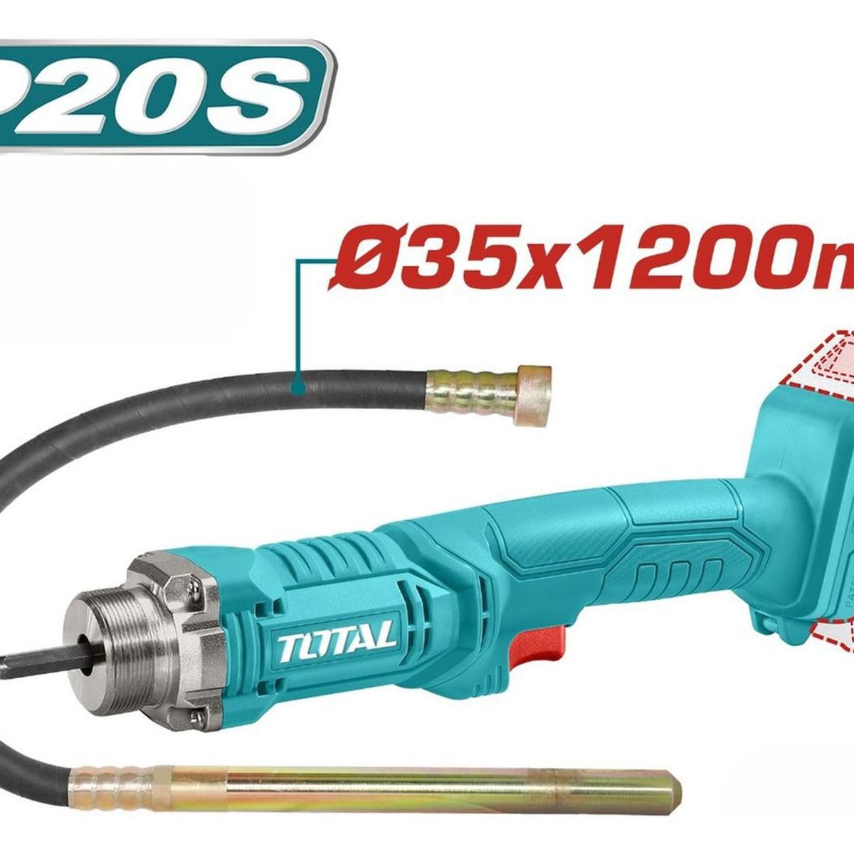 TOTAL TOOLS - Vibrador de concreto 20v + bateria + cargador y manguera Total