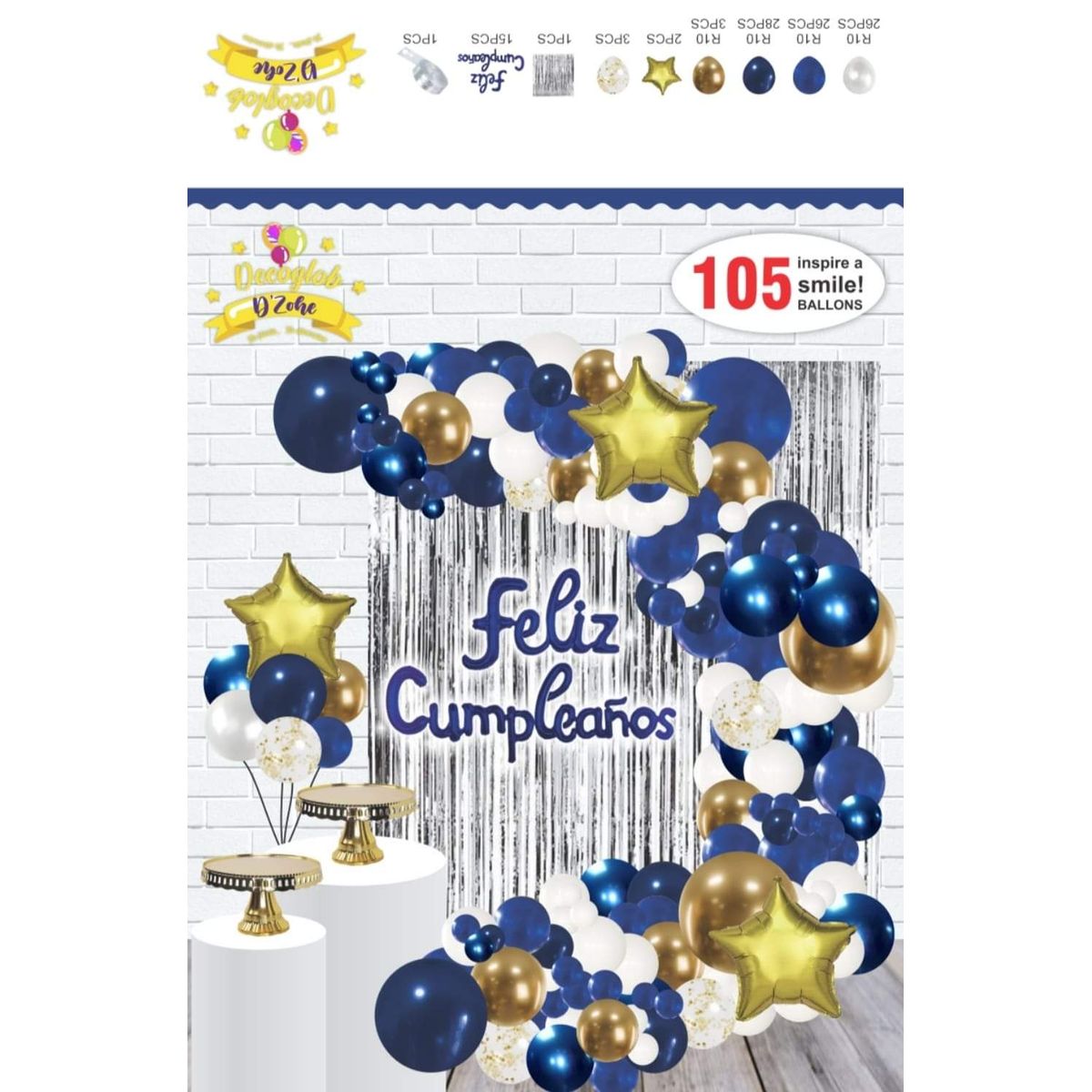 GENERICO - ARCO Y SET DE GLOBOS  DE ALTA CALIDAD  AZUL