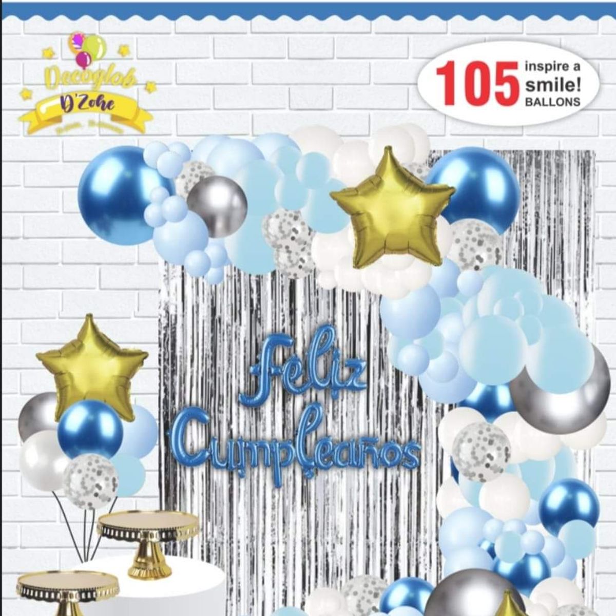 GENERICO - ARCO Y SET DE GLOBOS  DE ALTA CALIDAD CELESTE ANGEL