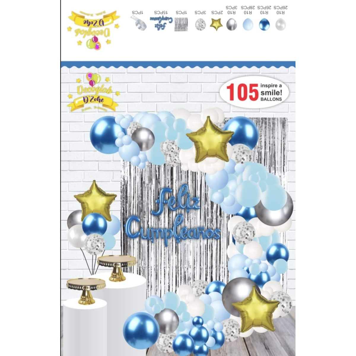 GENERICO - ARCO Y SET DE GLOBOS  DE ALTA CALIDAD CELESTE ANGEL