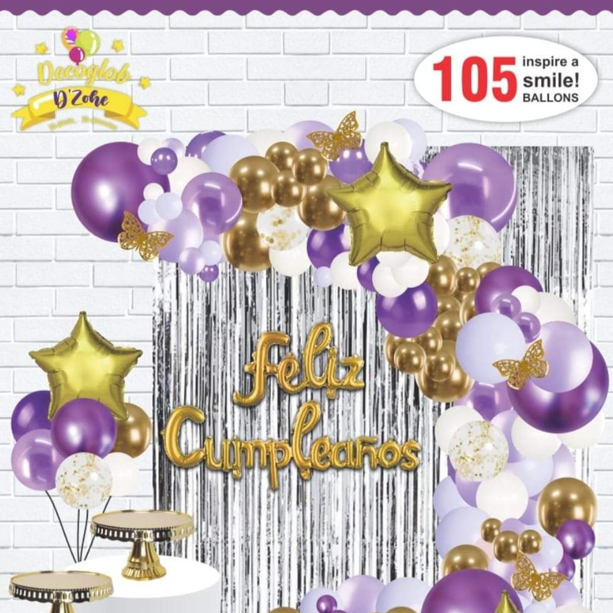 GENERICO - ARCO Y SET DE GLOBOS  DE ALTA CALIDAD  MORADOL,LILA Y DORADO