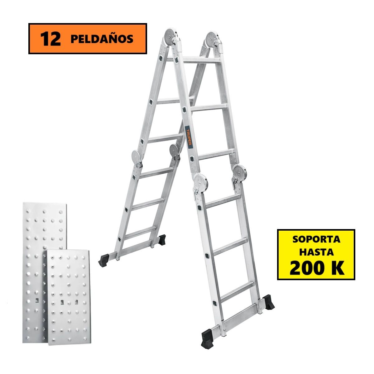 TRUPER - Escalera Multiposicion 12 peldaños Articulada Soporta 200kg TRUPER