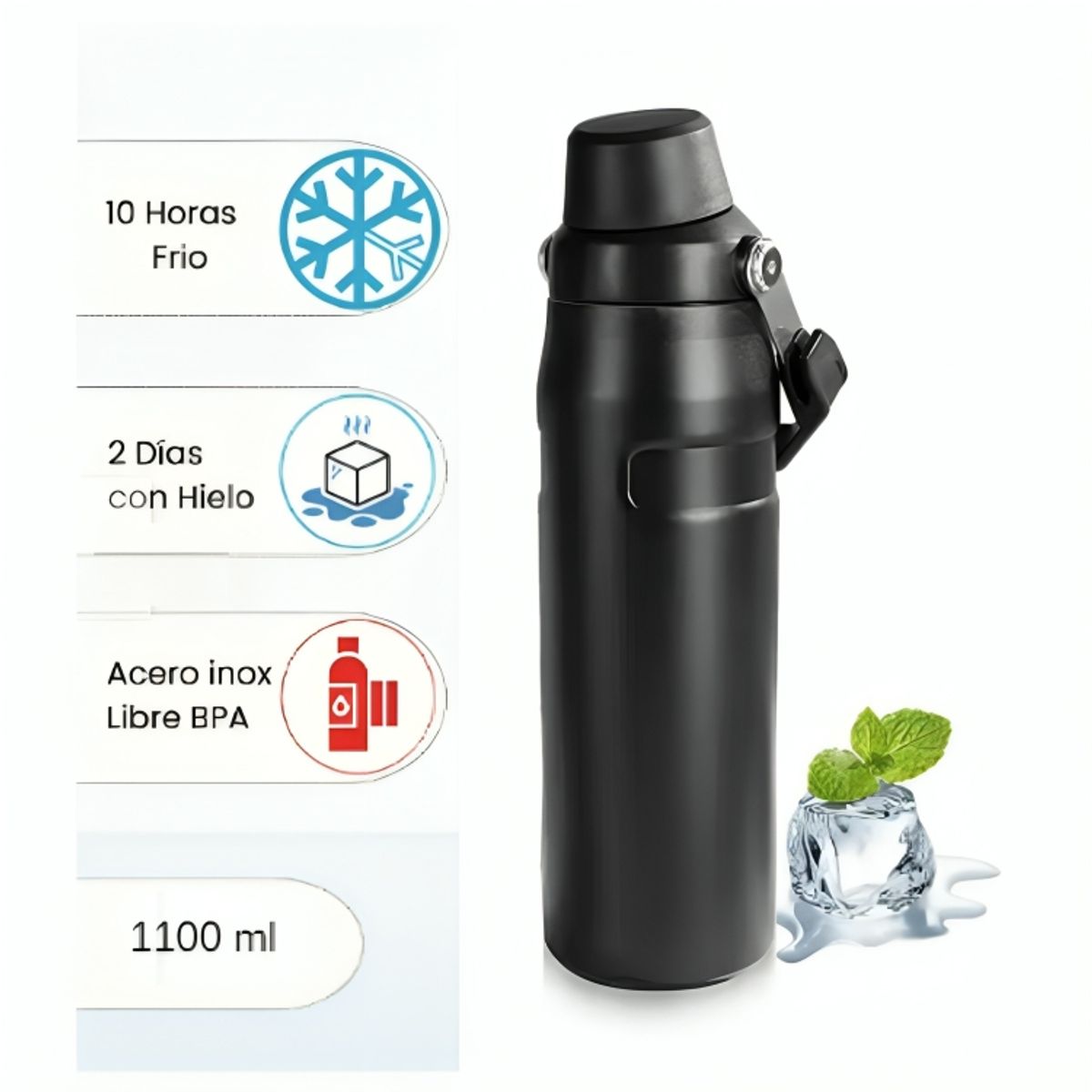 GENERICO - Termo Tomatodo Premium para Viaje Acero Inoxidable 1100 ml Negro