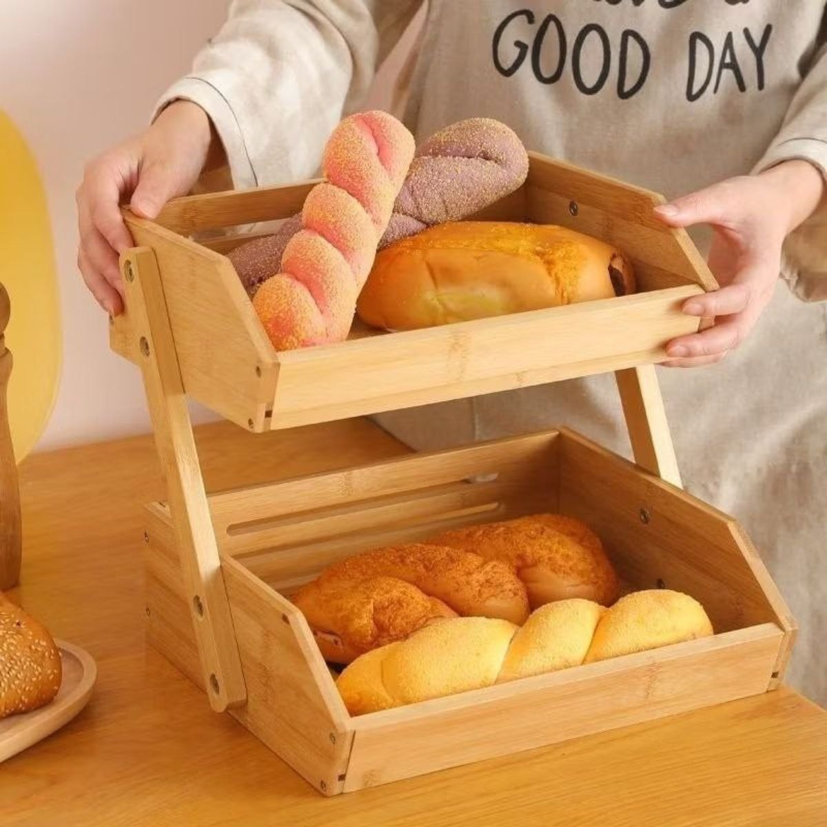 GENERICO - Frutero de Bambú de 2 Niveles