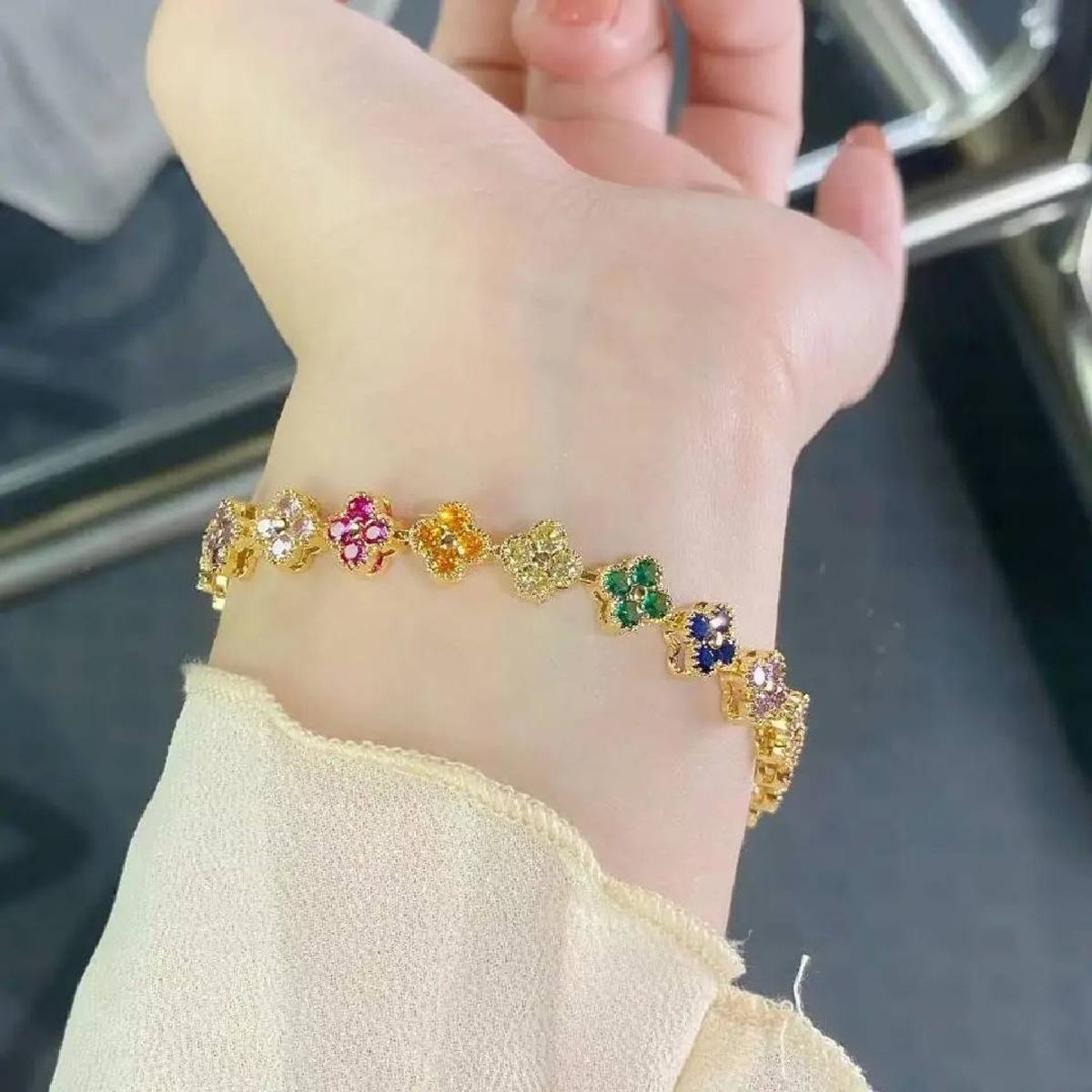 NO LOGO - Pulsera de Flor multicolor de Circonia encanto de moda regalo