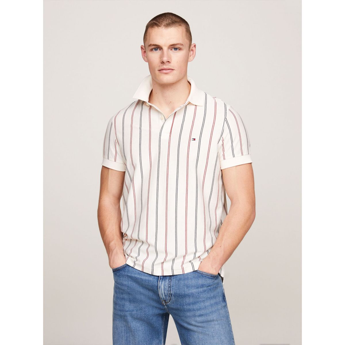TOMMY HILFIGER - POLO M/C VERTICAL STRIPE REG POLO TH