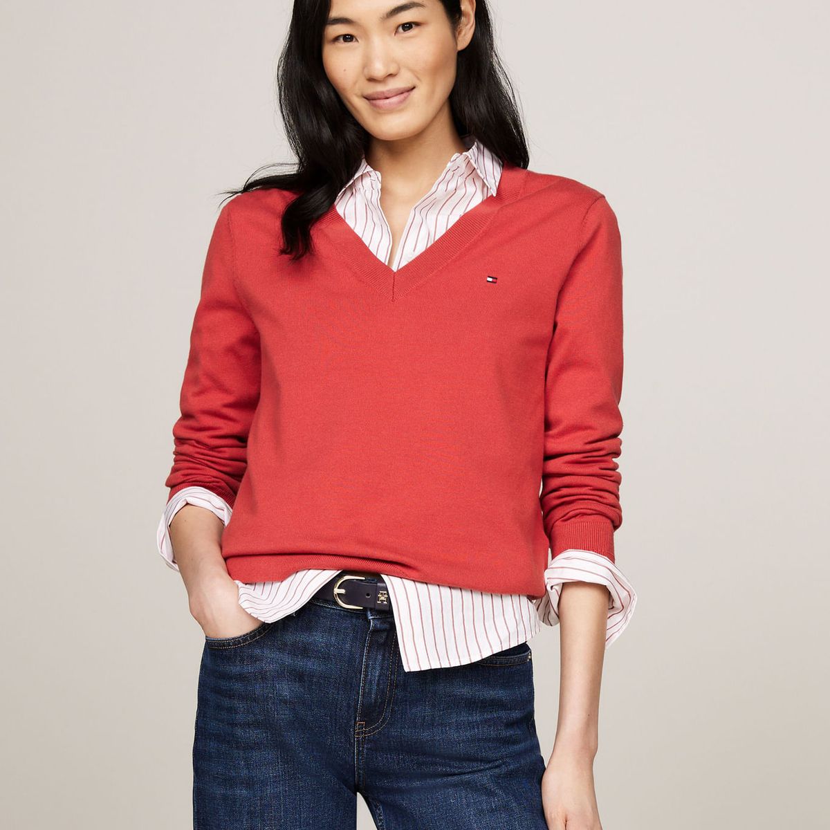 TOMMY HILFIGER - SWEATER CO JERSEY STITCH V-NK SWEATER